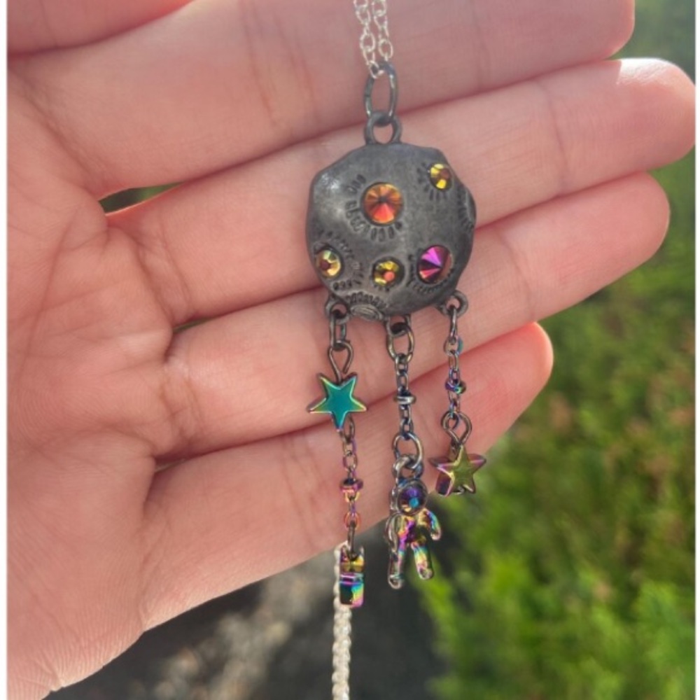 Dangle Moon Necklace - Astronaut Necklace - Moon and Stars Pendant